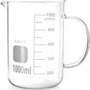 QWORK Beaker with Handle, 1000ml/33.81oz Measuring Cup, Borosilicate Glass,Beaker Mug with Pouring Spout