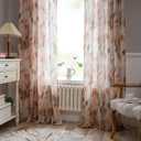 MEETSKY Floral Curtains for Living Room - Linen Fall Curtain 84 inches Long Light Filtering Privacy Protect Drapes Modern Patterned Farmhouse Window Treatment, 52" Wide, Coral and Orange, 2 Panels