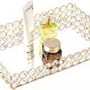 Feyarl Mirrored Crystal Vanity Makeup Tray Ornate Jewelry Trinket Organizer Cosmetic Perfume Bottle Decorative Tray Home Deco Dresser Skin Care Storage (Rectangle 12" x 8")