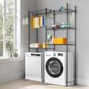 VEVOR Over The Washer and Dryer Storage Shelf, 5 Tier Laundry Room Drying Rack with Hanger Rod and Hooks, Adjustable Over Washer and Dryer Shelves, Laundry Room Shelf Storage Space Saver, Black