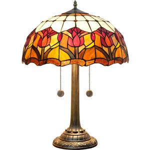Red Tulip Tiffany Table Lamps for Bedside Bedroom Tiffany Style Stained Glass Nightstand Lamp 16X16X23 INCH Home Office Bedroom Decor Light