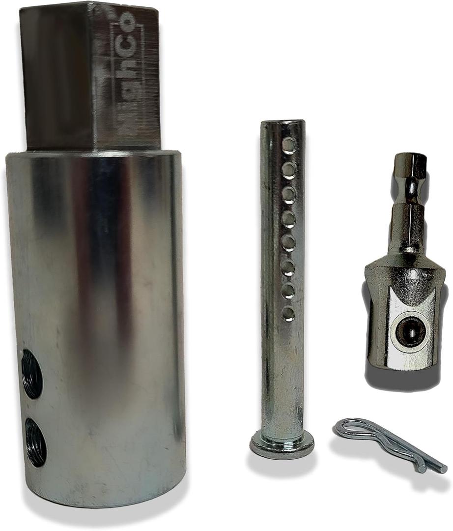 Jack & Drill - Drill to Trailer Jack Adapter - Fits Most 10k - 12k Trailer Jacks - with 1/4" Hex to 1/2" Square Drive Adapter (DTJ-01-SD)