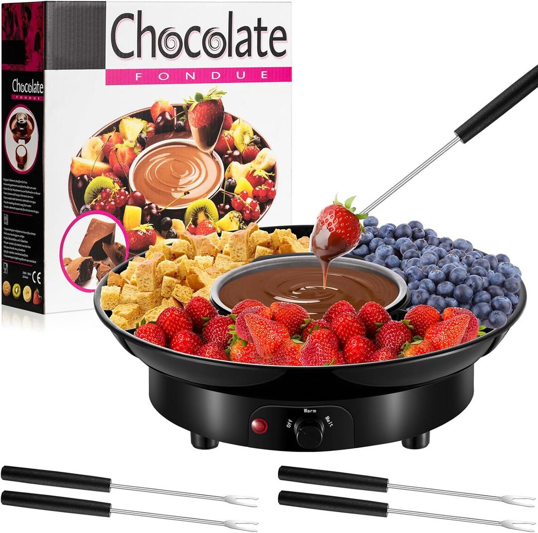 Lallisa Electric Fondue Pot Set, Chocolate Fondue Kit, Detachable Serving Trays with 4 Roasting Forks, Valentine's Day Gift Set for Date Night House Warming Melting Parties(Black)