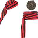Pirate Costume Accessories Women Men Pirate Bandana Headband Head Scarf Pirate Sash Belt and Pirate Jewelry 3pcs (Black and Red)
