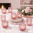 24 Pcs Pink Votive Candle Holders for Table Centerpiece, Vintage Glass Candle Holder Set for Wedding Decor Home Party Decoration