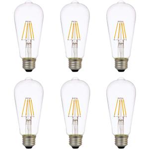 Sylvania LED TruWave Natural Series ST19 Edison Light Bulb, 60W Equivalent Efficient 7W, Dimmable, Clear, 2700K, Soft White - 6 Pack (40908)
