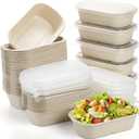Yesland 70 Pack Compostable Take Out Food Containers with PP Lid, 23 Oz Bagasse to Go Containers Rectangular Disposable Paper Bowls, Biodegradable Meal Prep Food Container for Salad, Leftovers