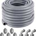 1/2inch 100ft Liquid-Tight Conduit and Connector Kit,Flexible Non-Metallic Liquid Tight Electrical Conduit Kit with 5 Straight and 3 90-Degree Conduit Connector Fittings,(1/2" Dia, 100 Feet)