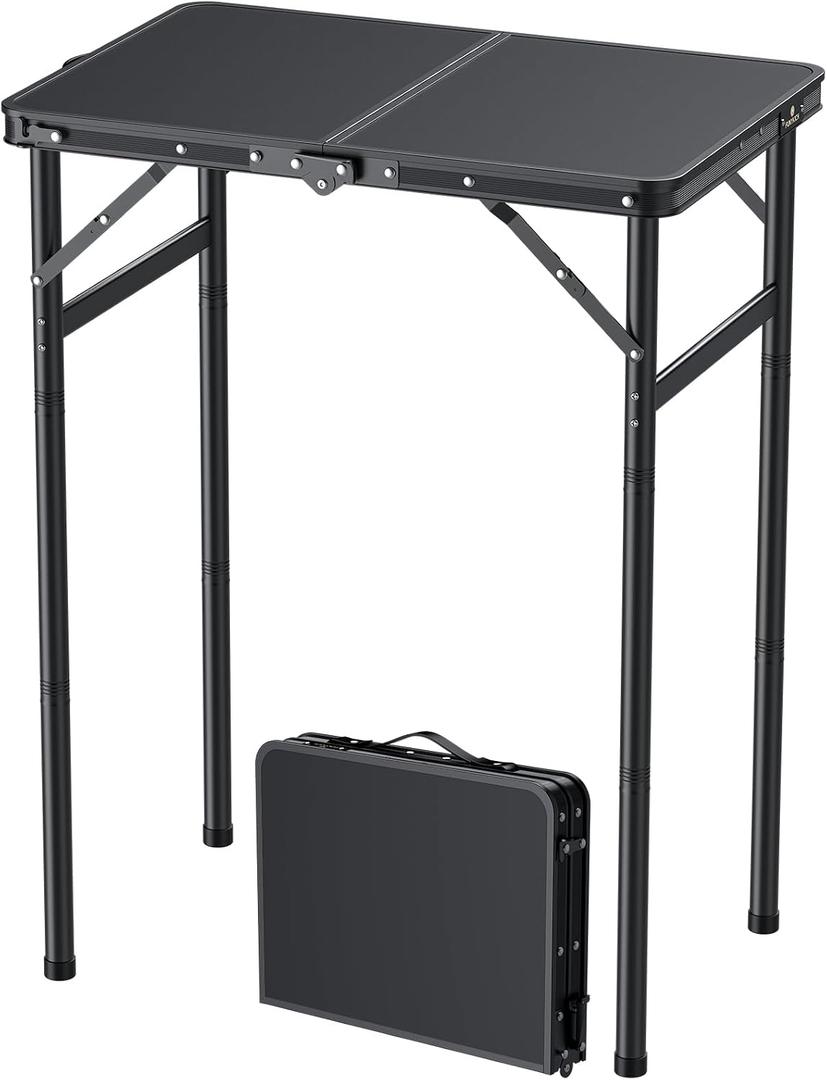 FUNYKICH 2ft Aluminum Folding Camping Table, 3 Height Adjustable Max 29.4", Tabletop size: L23.6"xW15.7"