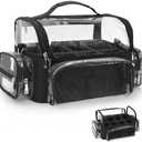 Makeup Brush Bag, Makeup Brush Case for Makeup Artist with Plastic Dividers Washable, Portable Travel Makeup Train Case with Clear Waterproof Cover for Easy to Clean and Find with Adjustable Strap