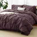 Queen Comforter Set Cocoa Powder, 7 Pieces Pintuck Bed in A Bag, All Season Comforter Queen Size, Bed Set Gift for Family, Pinch Pleat Bedding Sets with Comforter, Sheets, Pillowcases & Shams