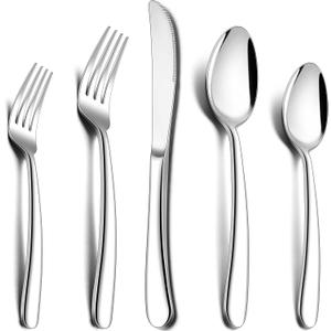 3 x Herogo Heavy Duty Stainless Steel Silverware Set, 60-Piece Fancy Flatware Cutlery Set for 12, Modern Tableware for Home Restaurant Wedding, Heavy Eating Utensils, Mirror Polished, Dishwasher Safe