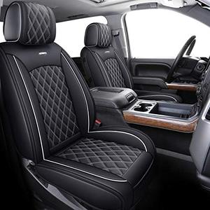 Aierxuan Seat Covers for Cars Pickup 2007-2025 GMC Sierra Chevy Chevrolet Silverado 1500 2500HD 3500HD Trail Boss Z71 Crew Double Extended Cab Waterproof Leather (Full Set, Black-White)