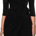 Berydress Women's Classic 3/4 Sleeve V Neck Sheath Casual Party Work Faux Black Wrap Dress (Large)