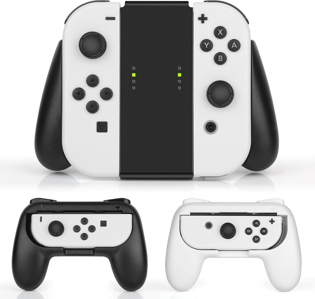 JoyHood Grips Compatible with Switch Joy Con/Switch OLED - Ergonomic Hand Grip Controller Handle Kit, 3 Pack Black White