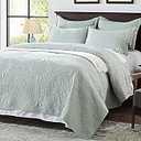 Anluoer Quilt Queen Size Bedding Set-Sage Green Embossed, Bedspreads-Lightweight Summer Soft Microfiber Bedspread, Bed Coverlet for All Seasons (1 Quilt, 2 Pillow Shams)