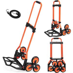 300LBS Capacity Stair Climbing Dolly, Upgraded Heavy-Duty Stair Climbing Hand Truck, Foldable Stair Climber Cart with 4.2" Wheels and 2 Elastic Ropes for Home, Package, Office or Shopping