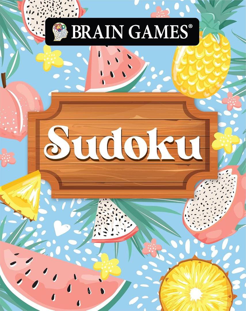 3 x Brain Games - Take-Along - Sudoku | Summer-Themed Fruit Design | Portable Variety Puzzle Book
