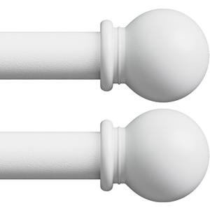 White Curtain Rods for Windows 28-48 inch, 2 Pack 5/8" Curtain Rod Set with Brackets, Splicing Adjustable Curtain Rod for Bedroom, Kitchen, Living Room, Matte White