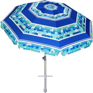 AMMSUN 7ft Heavy Duty Windproof Portable Beach Umbrella with Sand Anchor Vent Adjustable Height with Tilt Aluminum Pole, Portable UV 50+ Protection Carry Bag for Patio Garden Beach Pool Backyard (Crystal Fresco)