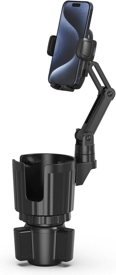 Phone Holders for Your Car, 2 in 1 Universal Cup Holder Expander Adjustable Base with Phone Mount, Long Arm with 360Rotation Cup Holder Phones Mount for Car Compatible with All Smartphones