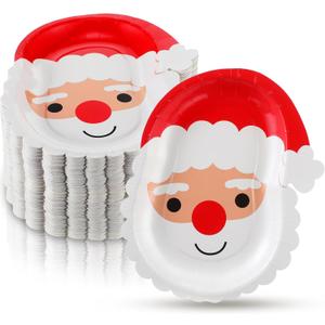 Sliner 200 Pieces Christmas Disposable Plates Santa Paper Plates Christmas Paper Plates, Red and White Party Plates Disposable Plates Serve 200 Guests for Christmas Party Supplies Tableware