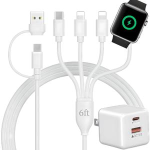 Apple Watch Charger USB C with 30W PD Fast Wall Plug for Apple Watch/iPhone 16 Pro Max Plus/15/14, 4 in 2 Wireless Magnetic Charging Cable for iWatch Series 10/9-1/SE/Ultra, Multi Cord for Travel 6FT