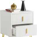 SoBuy White Nightstand with 2 Drawers  Modern Fluted Bedside Table with Metal Handles & Feet, Small Accent Storage Cabinet for Bedroom, FBT115-W