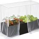Fabric Raised Garden Bed with Frame and Mesh Net Cover 47.2 inch x 15.7 inch x 31.5 inch Outdoor Raised Planter for Vegetable Flower Herbs and Strawberry