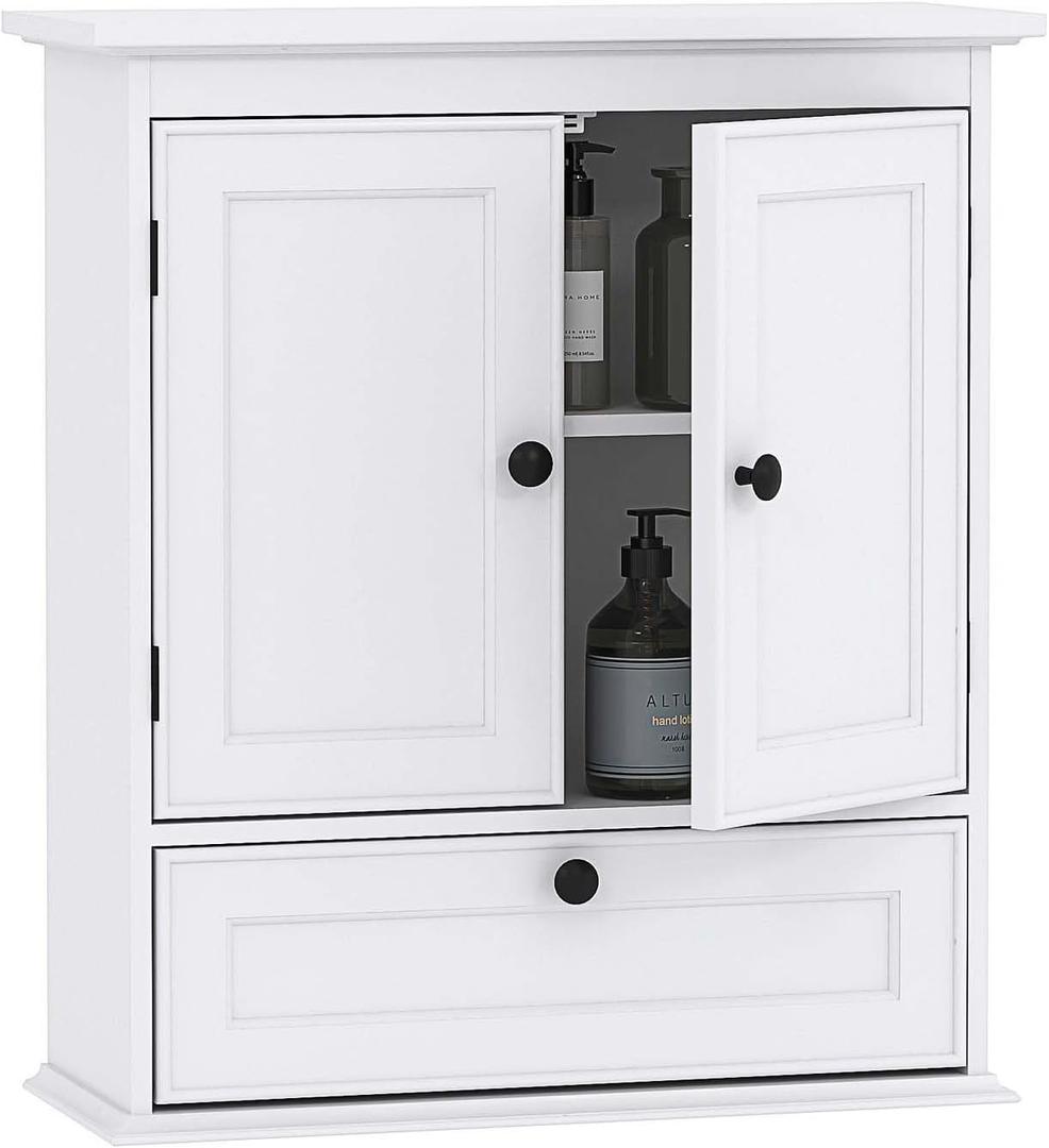 Spirich Bathroom Wall Cabinet, White Medicine Cabinet with Doors, 2 Doors & Tilt-Out Cube