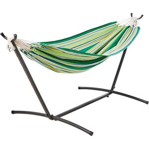 Amazon Basics Double Hammock with 9-Foot Space Saving Steel Stand and Carrying Case, 450 lb Capacity, Vigor Green, 110" x 47" x 43"