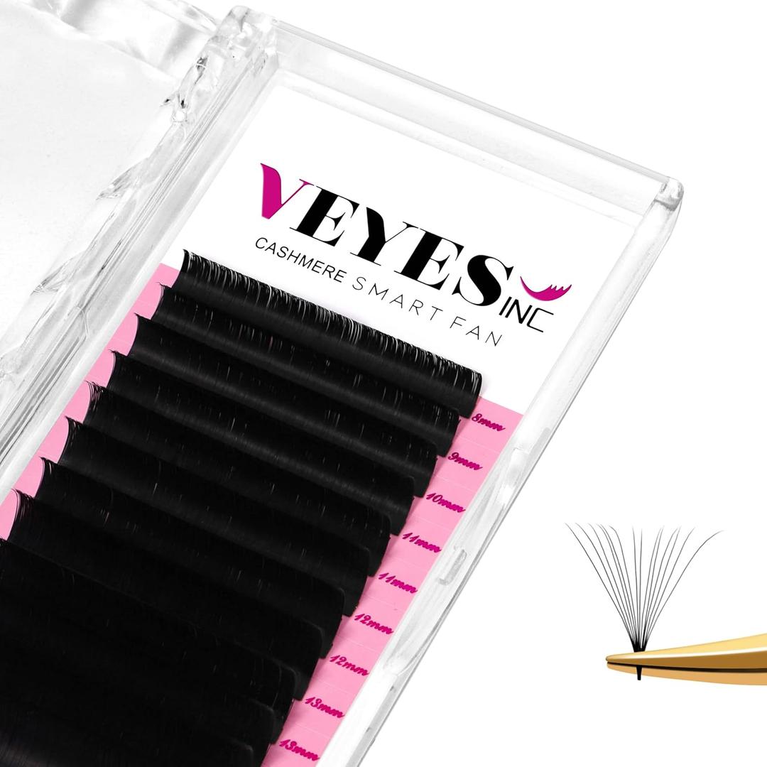 VEYES INC Cashmere Smart Fan Lash Extensions 0.03 0.05 0.07 C/CC/D Curl 8-20mm Mixed & Single Length, Super Matte Black Volume Lashes, Professional Supplies for Lash Techs (0.05 CC 8-16mm)