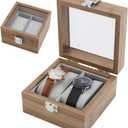 AHANDMAKER Watch Box, 2 Slot Wooden Watch Display Case with Clear Glass Window and Velvet Pillow Watches Storage Organizer Jewelry Holder for Men and Women Christmas Birthday Gifts, Camel