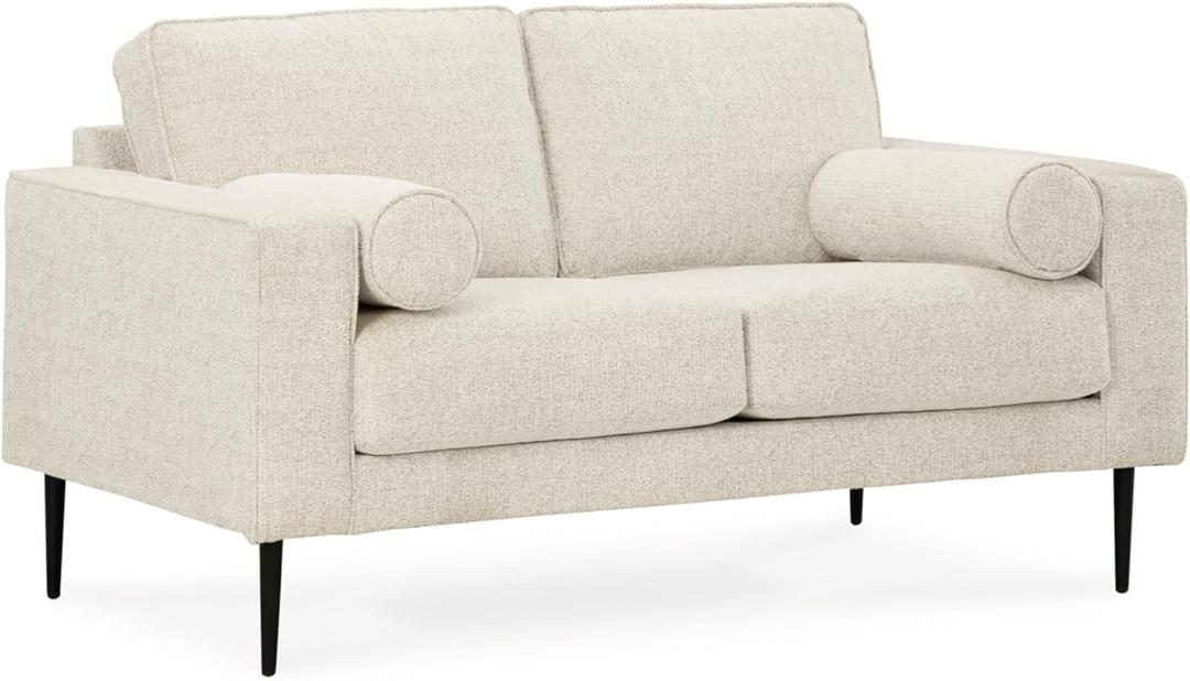 Signature Design by Ashley Hazela Contemporary Loveseat with 2 Bolster Pillows, Beige