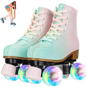 Roller Skates for Girls & Women, PU Leather Kids Light Up, Fantasy High-Top Adjustable Four Wheel Beginner Roller Skates, Ages 8-12, Indoor/Outdoor (Women's 3.5/Youth 3) Roller Skates for Girls & Women, PU Leather Kids Light Up, Fantasy High-Top Adjustable Four Wheel Beginner Roller Skates, Ages 8-12, Indoor/Outdoor (Women's 3.5/Youth 3)