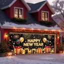 13x6ft Happy New Year Garage Door Banner Luxury Golden Black Balloons Backdrop New Year's Eve Garage Door Cover Decoration for Celebration Party Indoor Outdoor House Wall