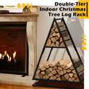 2-tier Firewood Rack Indoor winter Tree Log Holder 30 Inch (H) Heavy Duty Metal Firewood Storage Holder Stacker Organizer for Outdoor winter Fireplace Farmhouse Decor Housewarming Gift