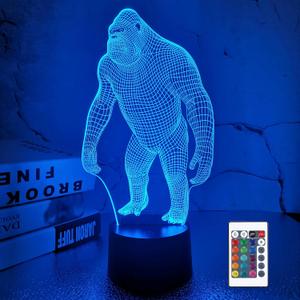 FULLOSUN 3D Night Light Ape Gorilla LED Nightlight Baby Nursery Monkey Lamp for Kids' Room Home Dcor Xmas Birthday Gifts with 16 Color Changing