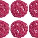 PATIKIL 3 Inch Wicker Rattan Balls, 6 Pcs Decorative Balls for Centerpiece Bowls Wedding Party Home Decor DIY Craft, Rose Red