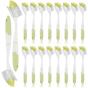 16 Pcs Yellow Kitchen Scrub Dish Brush Bulk with 11.8 Inch Handle Cleaning Dish Scrubber with Stiff Bristles Washing Scrub Brushes for Housekeeping for Pots and Pans, Kitchen Sink