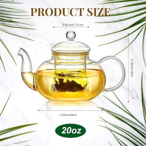 600ml Glass Teapot with Infuser, Clear Glass Tea Kettle, Stovetop Safe Boiling Pot, Blooming and Loose Leaf Tea Maker