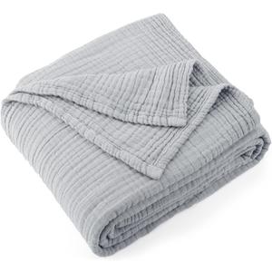 Carriediosa 100% Cotton Muslin Throw Blanket 51"x67" Throw XL Size4-Layers Summer Gauze Throws for Bed CouchSoft Lightweight Breathable Linen Blankets Bedspread for Adults All SeasonGrey