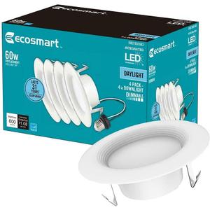 EcoSmart 4 in. White Integrated LED Recessed Trim, Daylight (4-Pack)