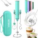 Milk Frother Handheld with 3 Stainless Steel Whisks, Rechargeable Electric Drink Mixer with Stand & Travel Case, Milk Foamer for Coffee, Latte, Cappuccino, Hot Chocolate, Egg,Jam Supplement-Mint