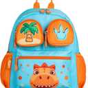 Blue Dinosaur Toddler Backpack, 12-inch, for boys and girls aged 2-5. Features detachable 3D pouch, toys and safety leash,kindergarten and preschool, Perfect Christmas or birthday gifts