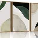 myusuar 3 Piece Large Modern Abstract Canvas Framed Wall Art For Living Room, Green Black White Minimalist Wall Art Decor Posters Prints For Bedroom Office 12x16in