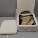 GREENSTELL Small Vanity Stool Chair with Storage and Folding Back, 13.4" x 15" x 30" Square Faux Fur Soft Ottoman, 4 Metal Legs with Anti-Slip Feet, Furry Padded Seat for Makeup, Bedroom, White