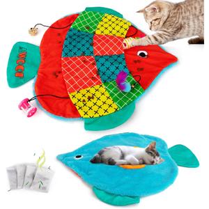 Cat Mat, Cute Soft Catnip Mat, Cat Activity Mat Machine Washable Catnip Toys Interactive Cat Toys for Indoor Cats (Fish Shape)