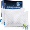 Cooling Side Sleeper Pillow for Neck and Shoulder Pain, Luxury Shredded Memory Foam Curved Bed Pillows for Sleeping Set of 2- Adjustable King Size- Washable Cover Crescent White