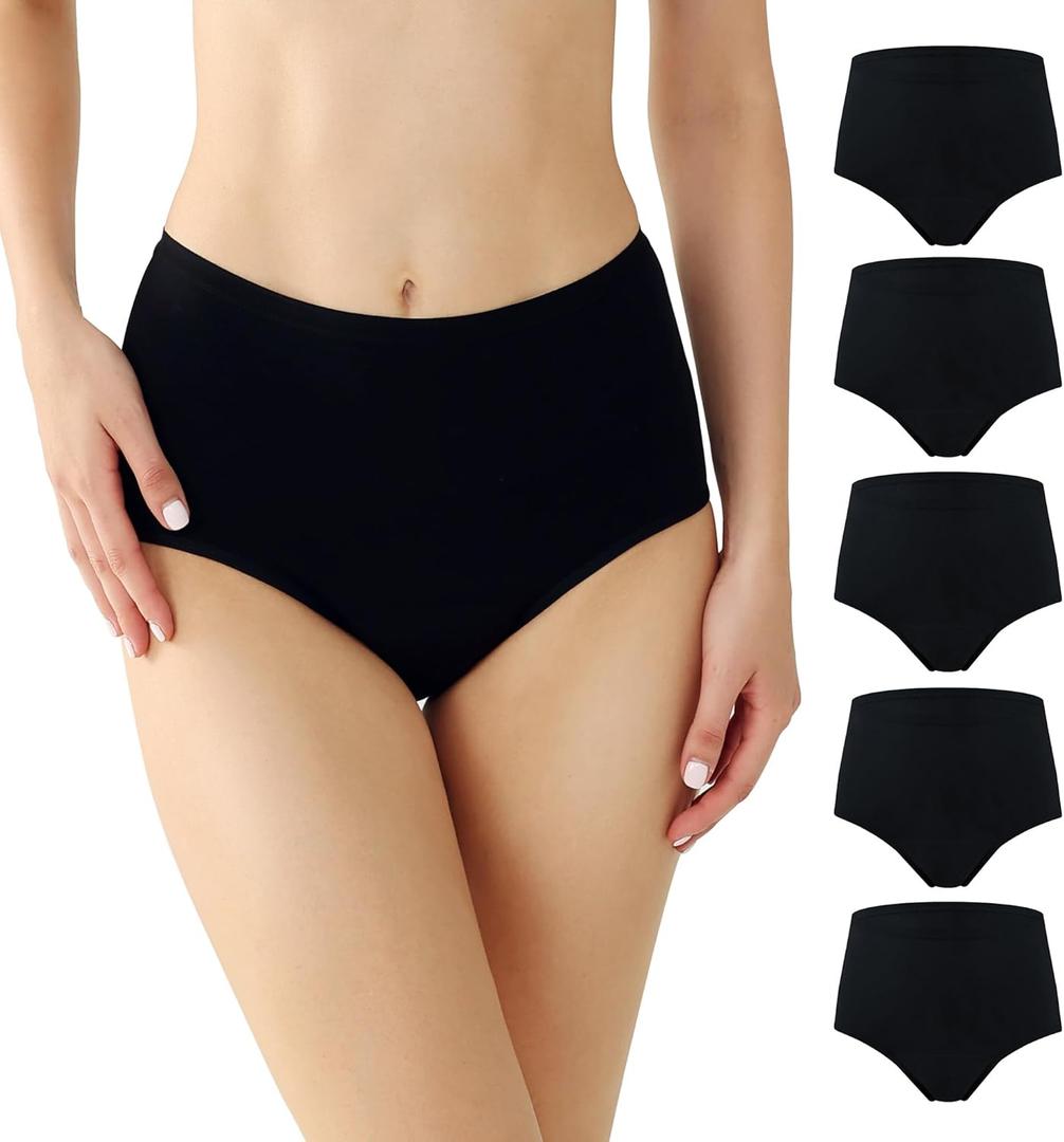 BATTEWA Incontinence Underwear for Women Washable, Leak Proof Underwear High Waist Cotton,Bladder Leakage 50ML(5Black, 4X-Large, 5 Pack)